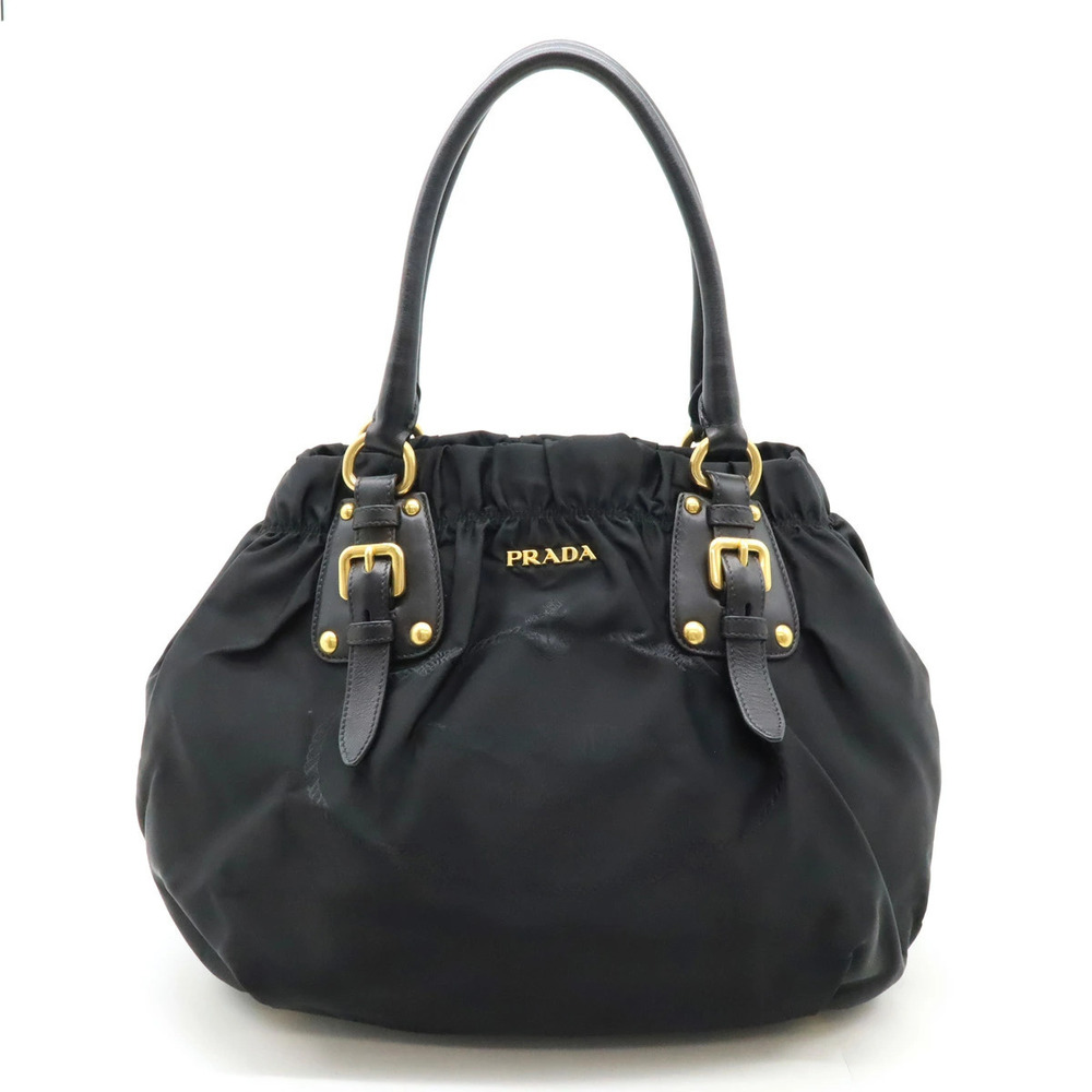 Prada jacquard shoulder bag Hobo gathered leather black Nero Black